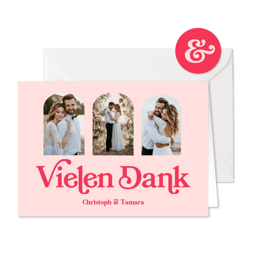 Dankeskarte Hochzeit Retro-Optik & Foto - Karteneindruck
