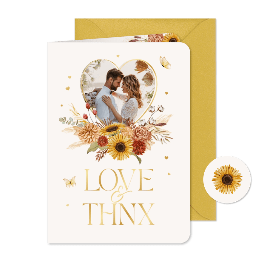 Dankeskarte Hochzeit Sommerblumen & Gold - Kartenvorschau