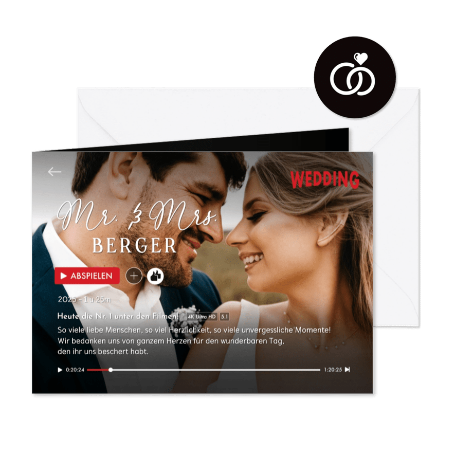 Dankeskarte Hochzeit Streamingdienst - Karteneindruck