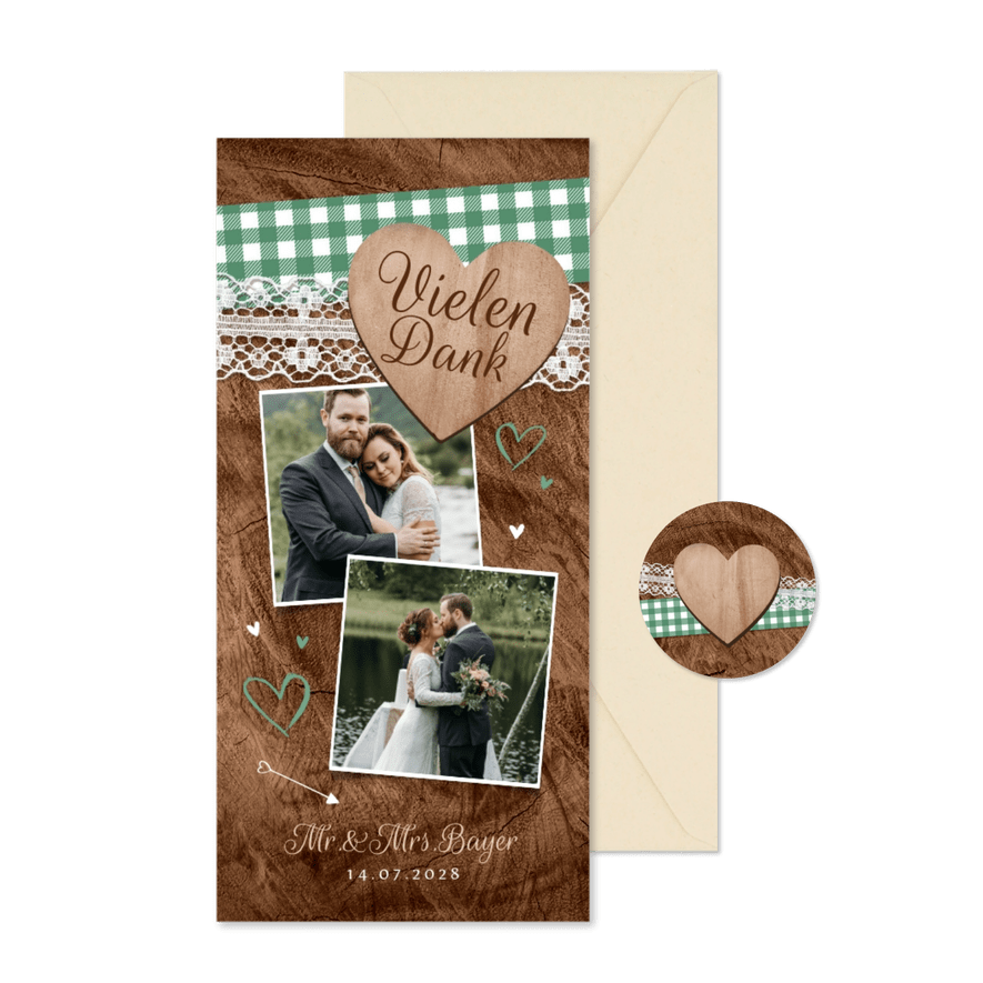 Dankeskarte Hochzeit Trachtenlook - Karteneindruck