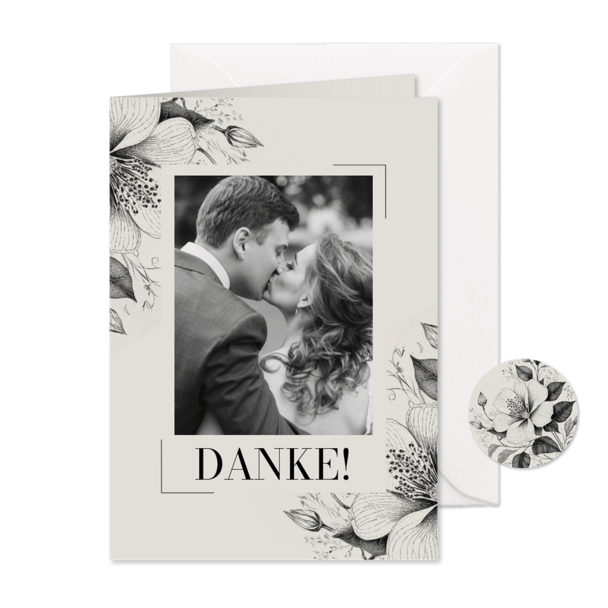 Dankeskarte Hochzeit Vintage Blumen - Karteneindruck
