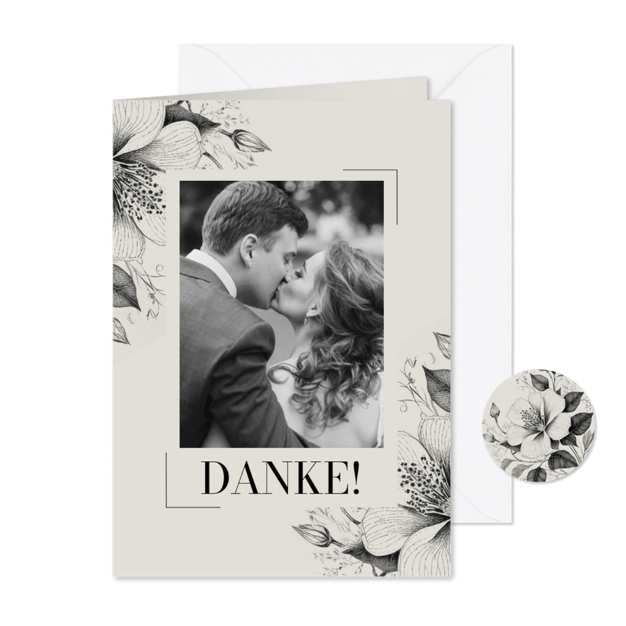 Dankeskarte Hochzeit Vintage Blumen - Karteneindruck
