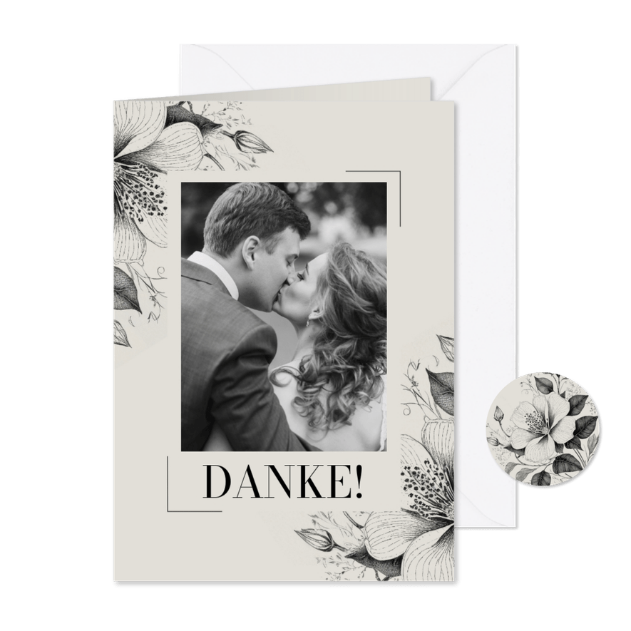 Dankeskarte Hochzeit Vintage Blumen - Kartenvorschau