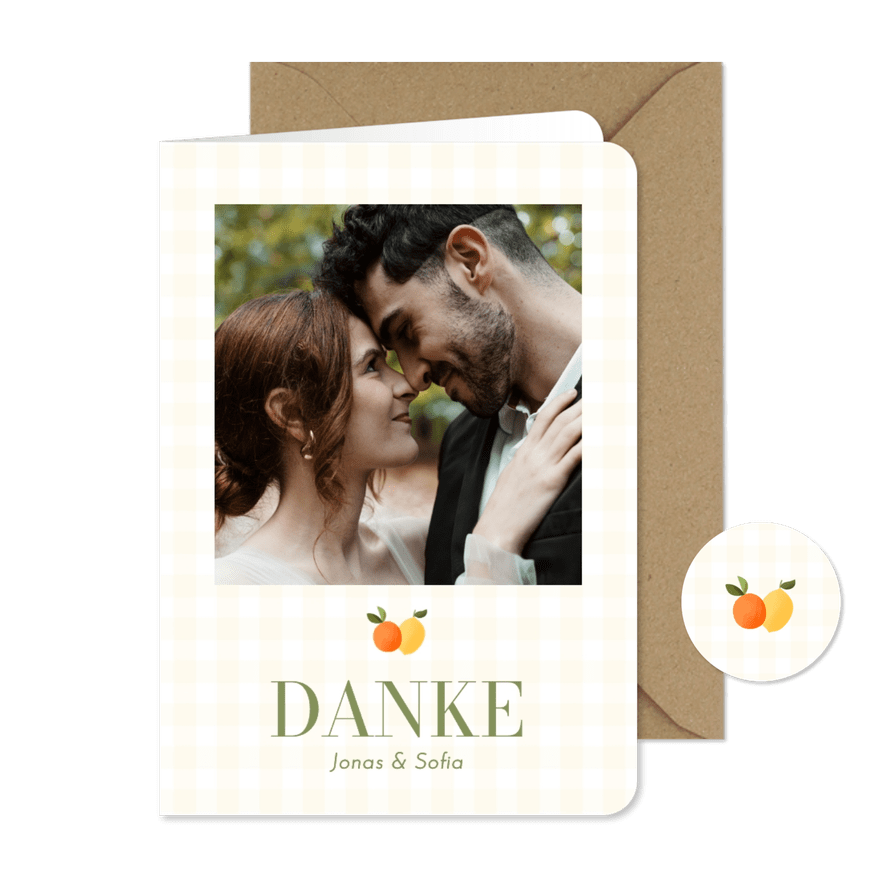 Dankeskarte Hochzeitsfeier Foto, Mandarine & Zitrone - Karteneindruck
