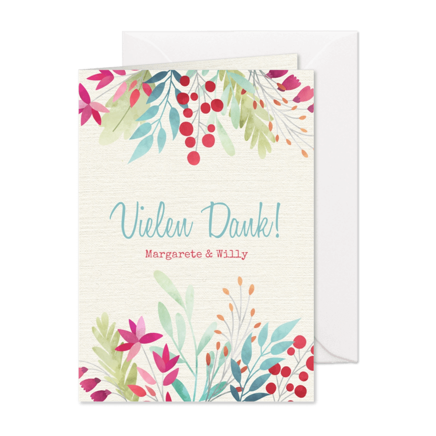 Dankeskarte Hochzeitsjubiläum Blumendekor - Karteneindruck
