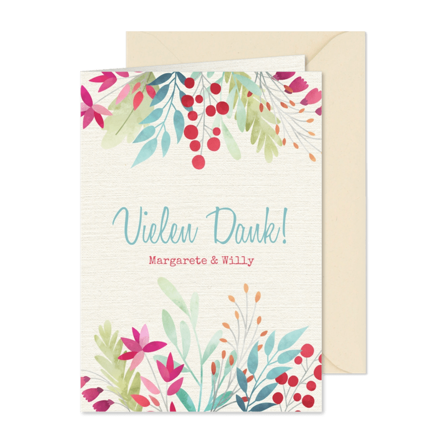 Dankeskarte Hochzeitsjubiläum Blumendekor - Karteneindruck