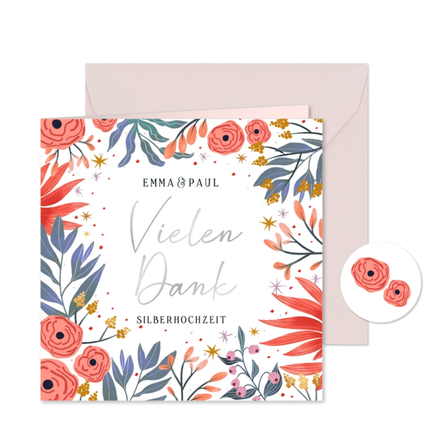 Dankeskarte Hochzeitstag Blumen-Dekor - Karteneindruck
