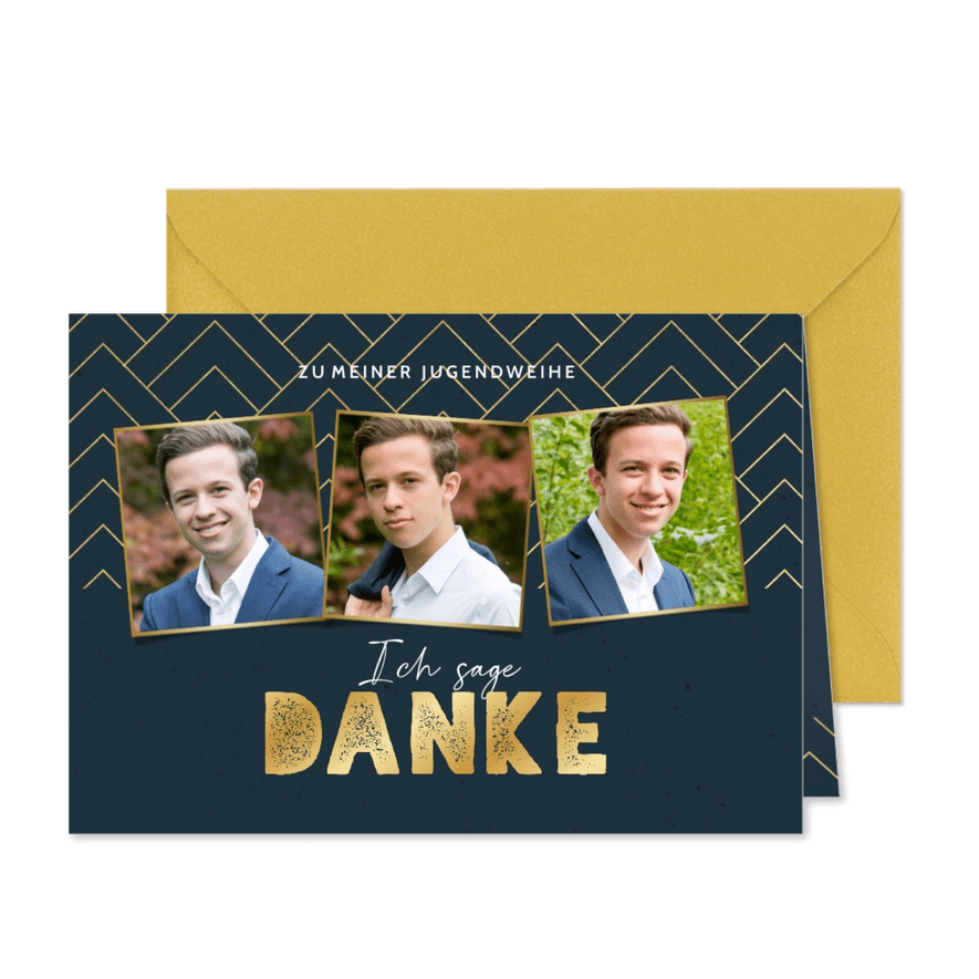 Dankeskarte Jugendweihe Fotos grafisch blau - Karteneindruck