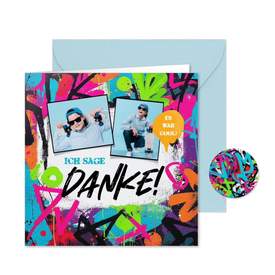 Dankeskarte Jugendweihe Fotos & Buntes Graffiti - Karteneindruck
