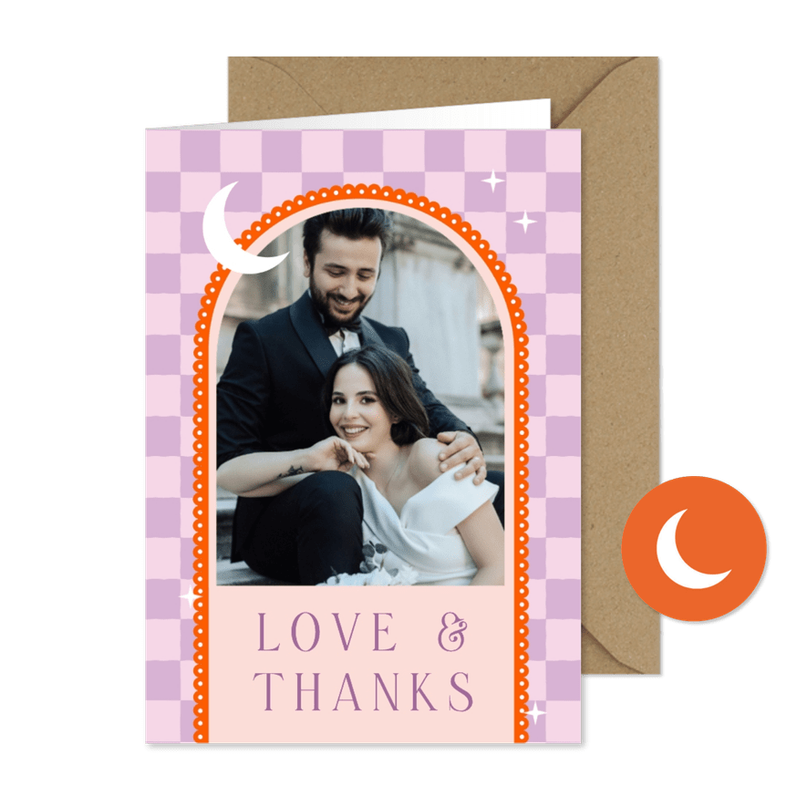 Dankeskarte Karomuster mit Foto Hochzeit - Karteneindruck