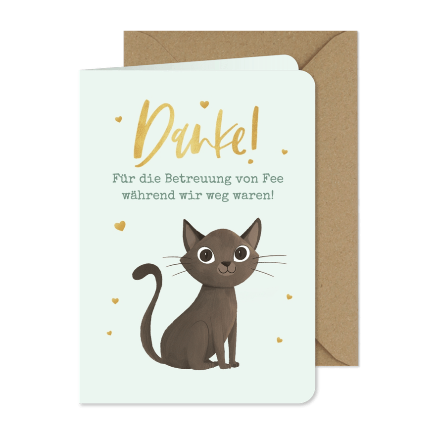 Dankeskarte Katze versorgen Urlaubsbetreuung - Karteneindruck