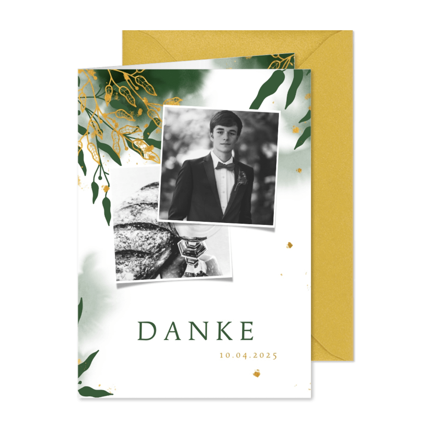 Dankeskarte Konfirmation Fotos botanisch grün - Karteneindruck