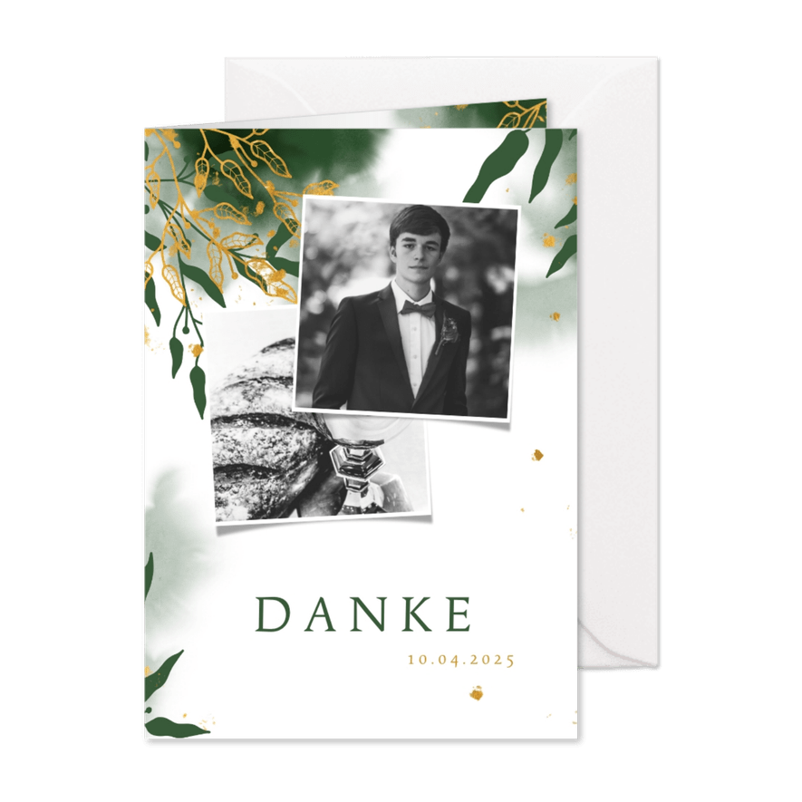 Dankeskarte Konfirmation Fotos botanisch grün - Karteneindruck
