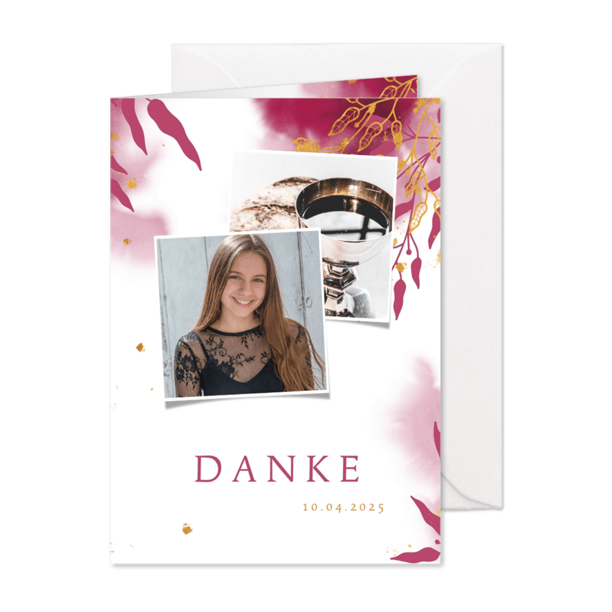 Dankeskarte Konfirmation Fotos botanisch pink - Karteneindruck
