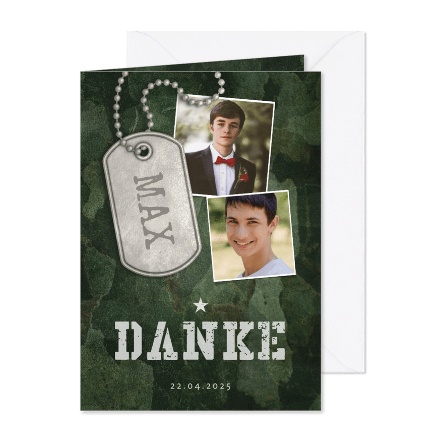 Dankeskarte Konfirmation Fotos Military grün - Karteneindruck