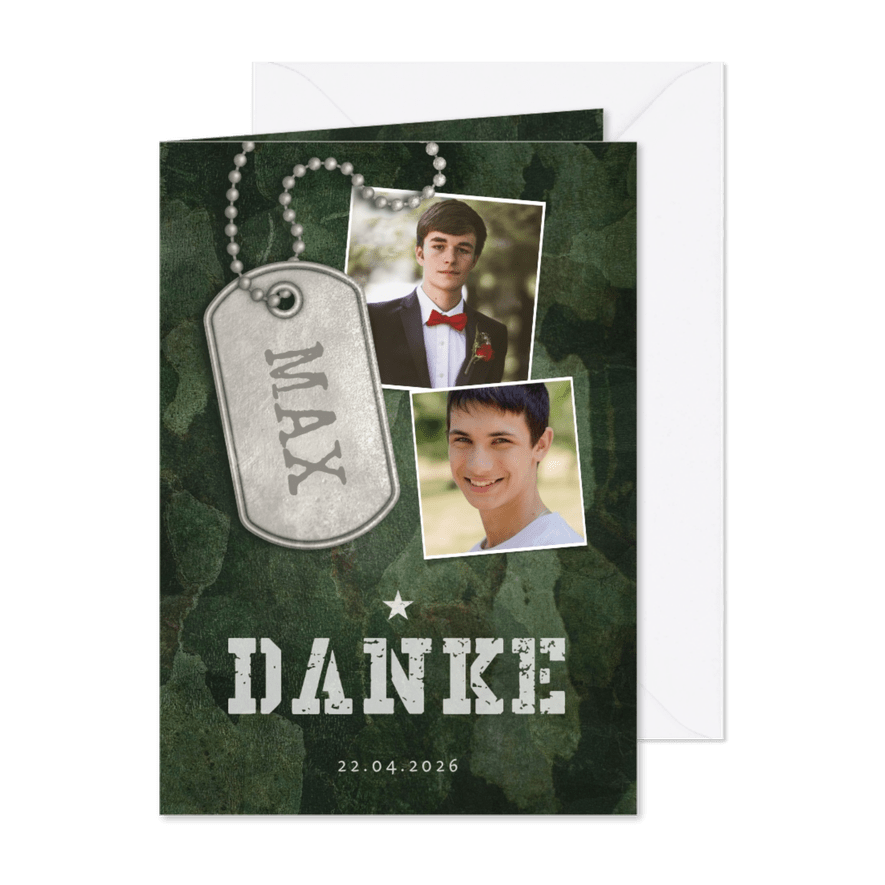 Dankeskarte Konfirmation Fotos Military grün - Karteneindruck

