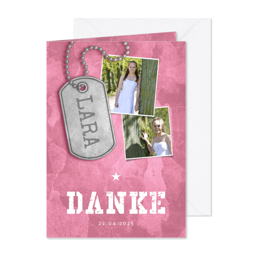 Dankeskarte Konfirmation Fotos Military rosa - Karteneindruck