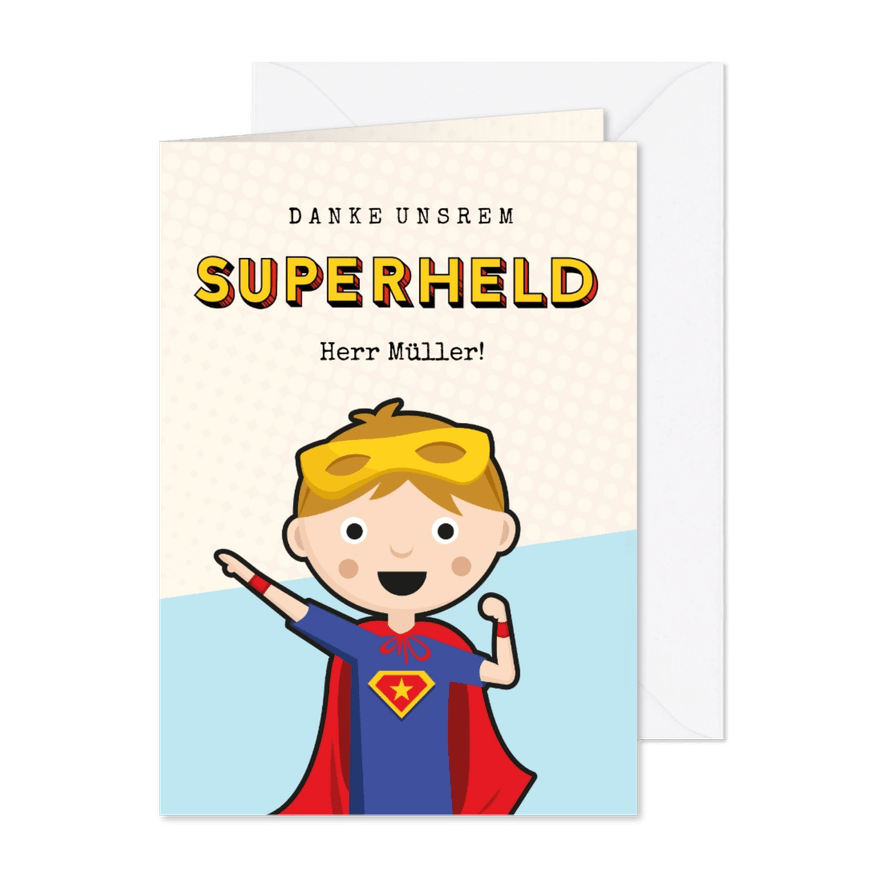 Dankeskarte Lehrer Superheld - Karteneindruck