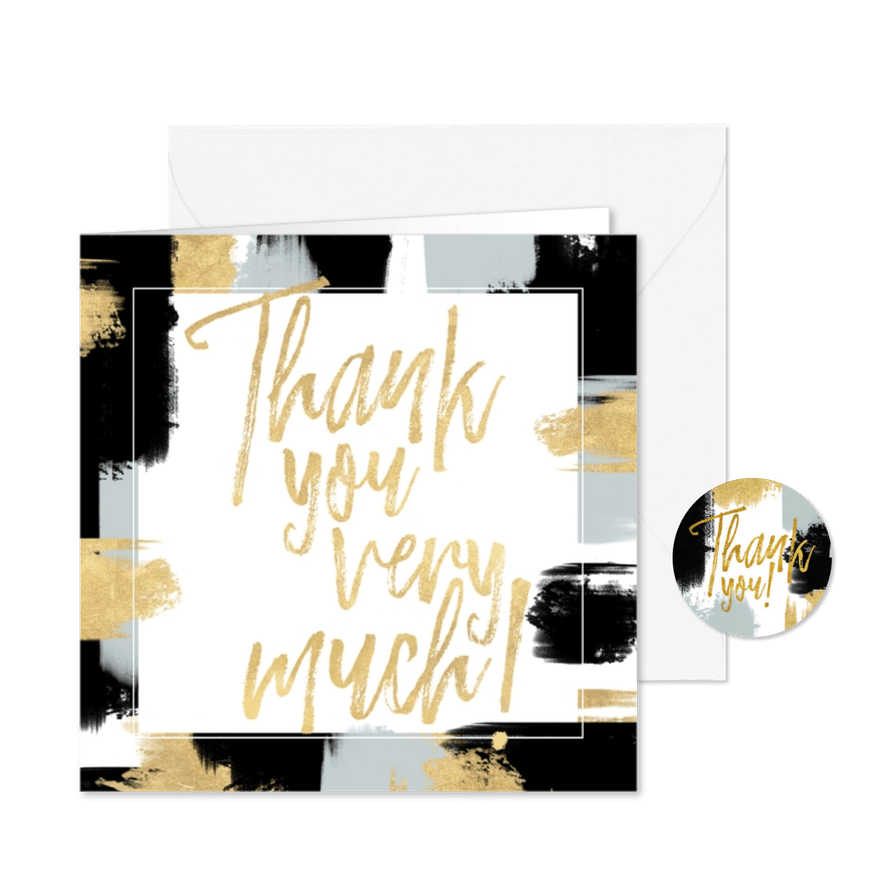 Dankeskarte mit eigenem Foto und gold-schwarzen Farbstreifen - Karteneindruck