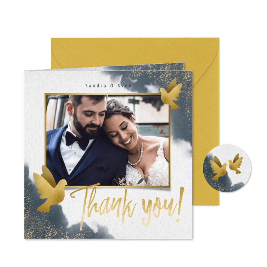 Dankeskarte mit eigenem Foto, Wasserfarben und Tauben - Karteneindruck
