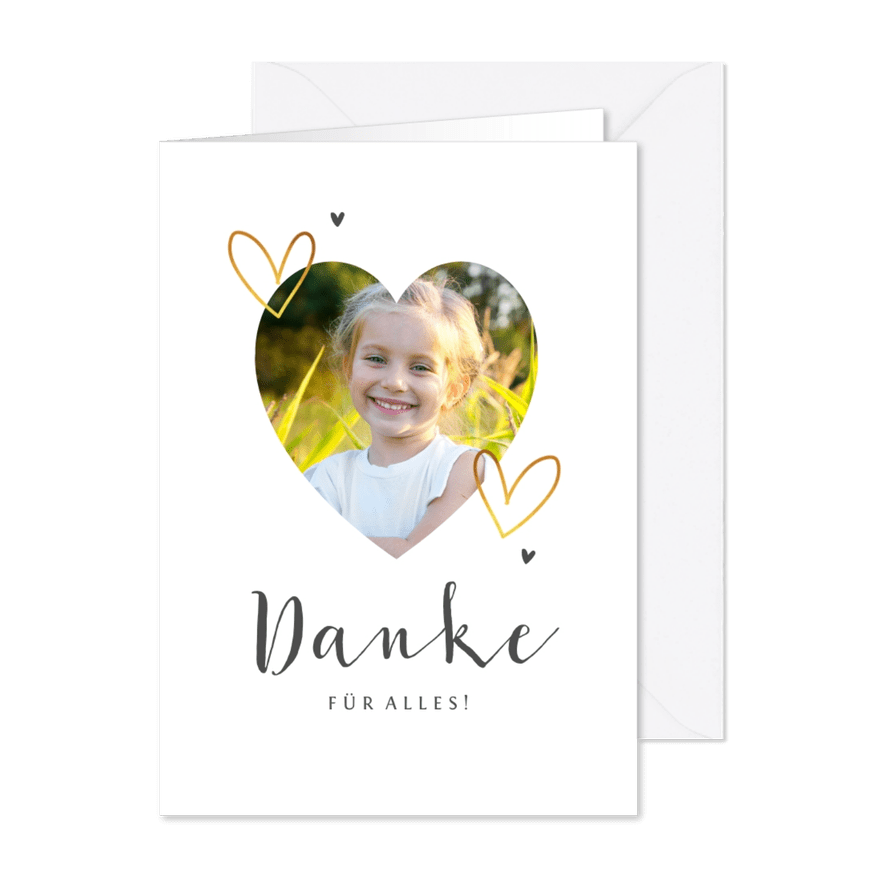 Dankeskarte mit Foto in Herz - Karteneindruck