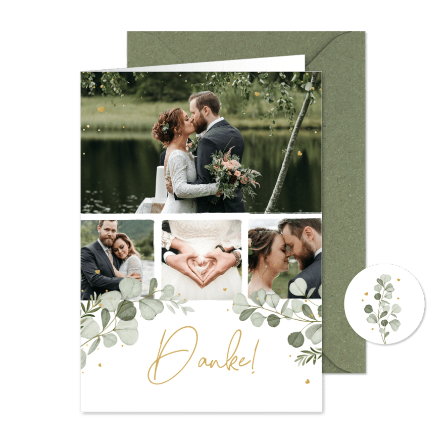 Dankeskarte mit Fotoserie Hochzeit Aquarellzweige - Karteneindruck
