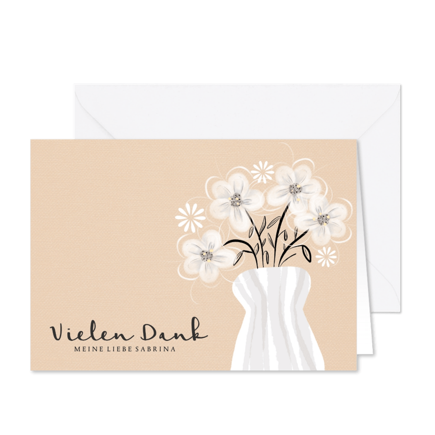 Dankeskarte mit illustriertem Blumenstrauß - Karteneindruck