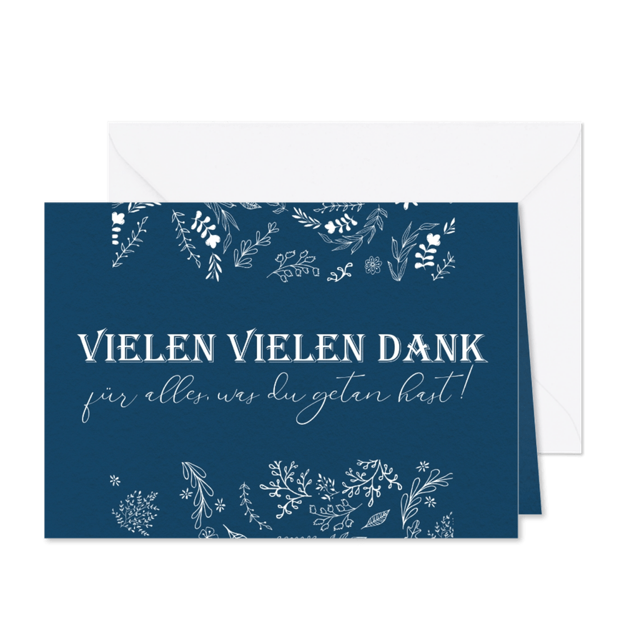 Dankeskarte mit illustrierten Blumen - Karteneindruck