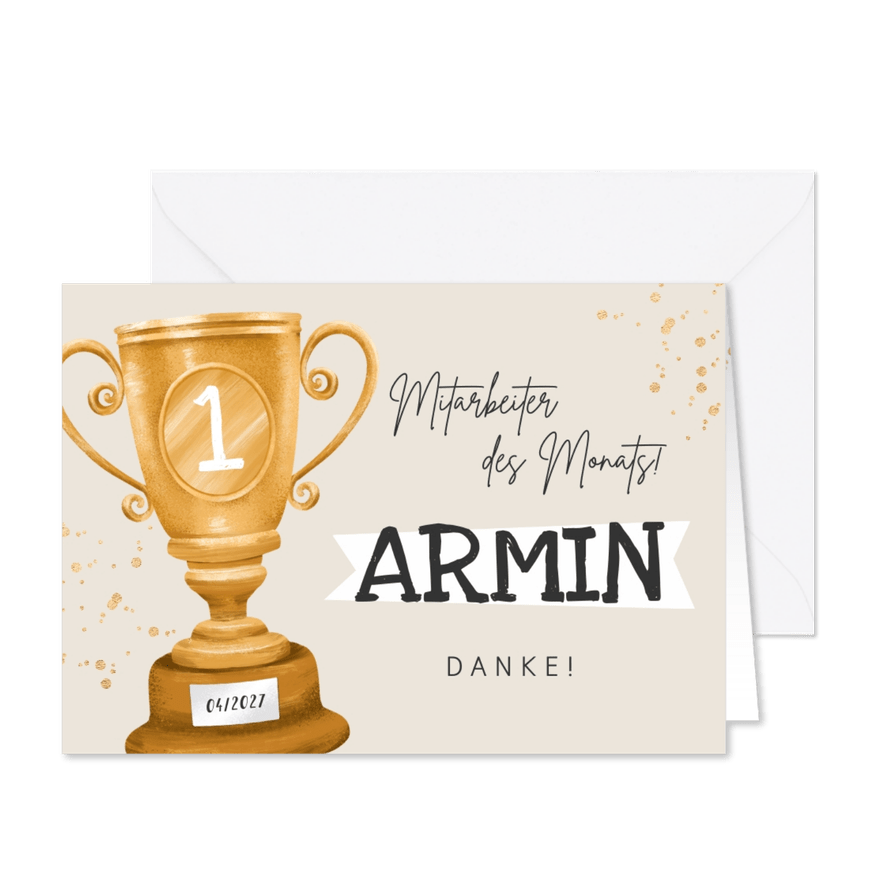 Dankeskarte Mitarbeiter des Monats 'Pokal' - Karteneindruck
