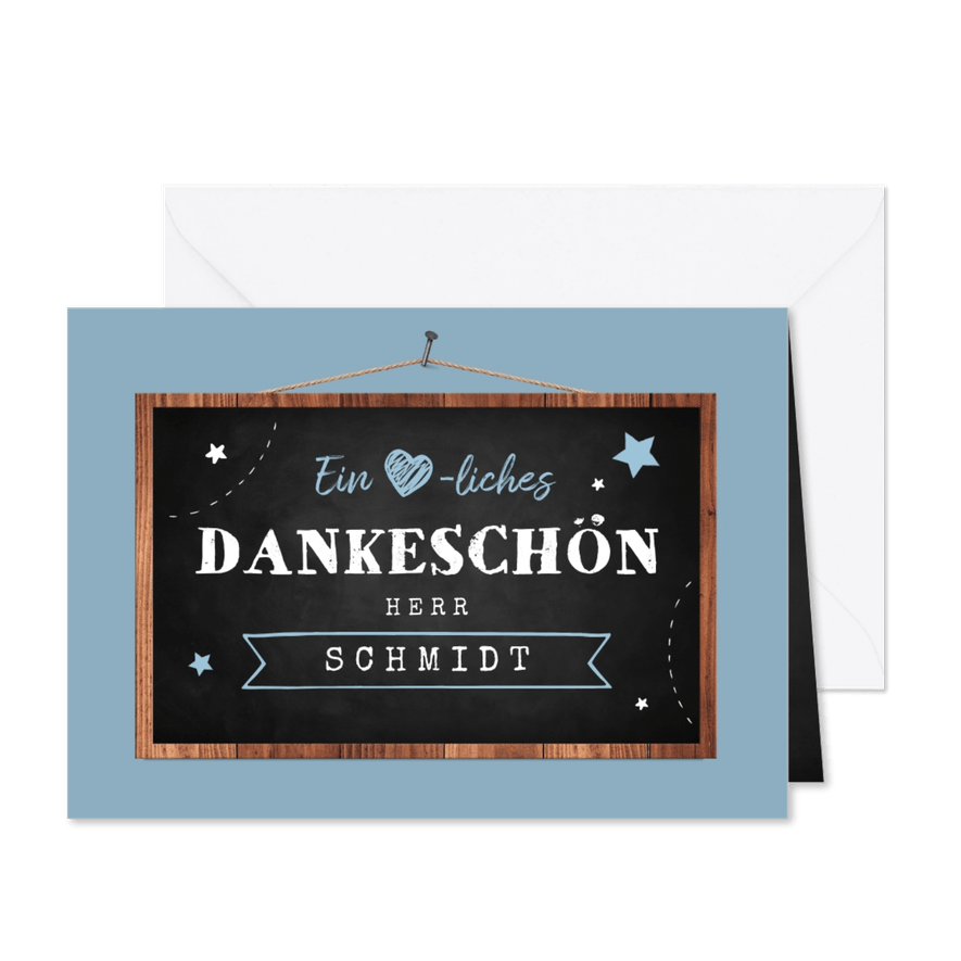 Dankeskarte Schulzeit Kreidetafel blau - Karteneindruck