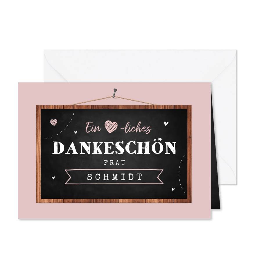 Dankeskarte Schulzeit Kreidetafel rosé - Karteneindruck