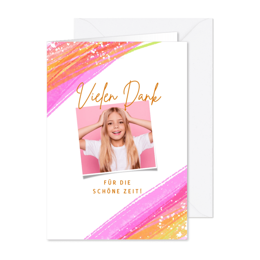 Dankeskarte Schulzeit rosa Aquarell mit Foto - Karteneindruck