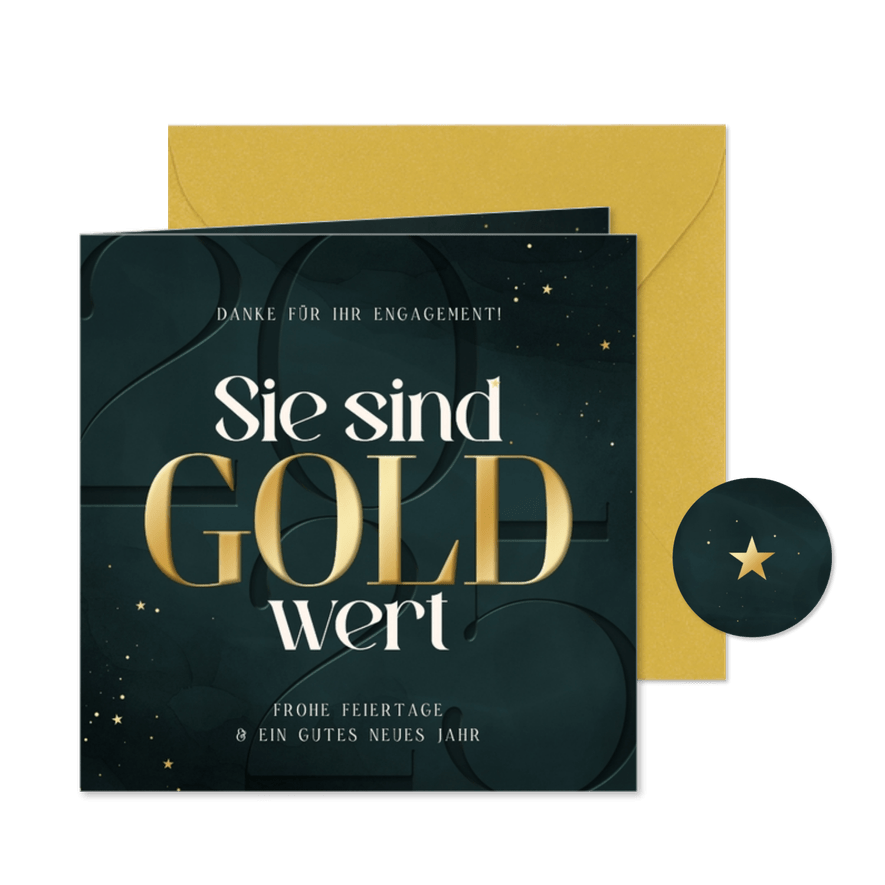 Dankeskarte 'Sie sind Gold wert' Weihnachten Firma  - Karteneindruck
