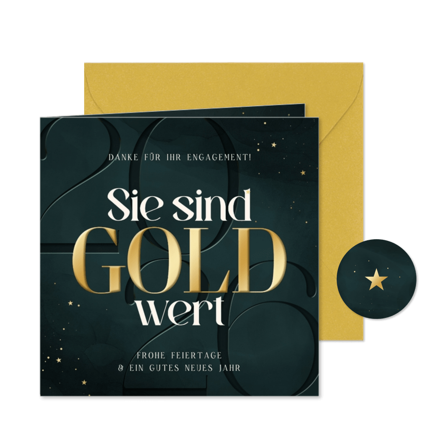 Dankeskarte 'Sie sind Gold wert' Weihnachten Firma - Karteneindruck