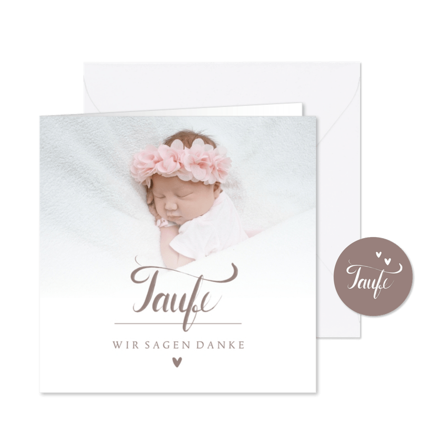 Dankeskarte Taufe Foto & Schreibschrift rosé - Karteneindruck