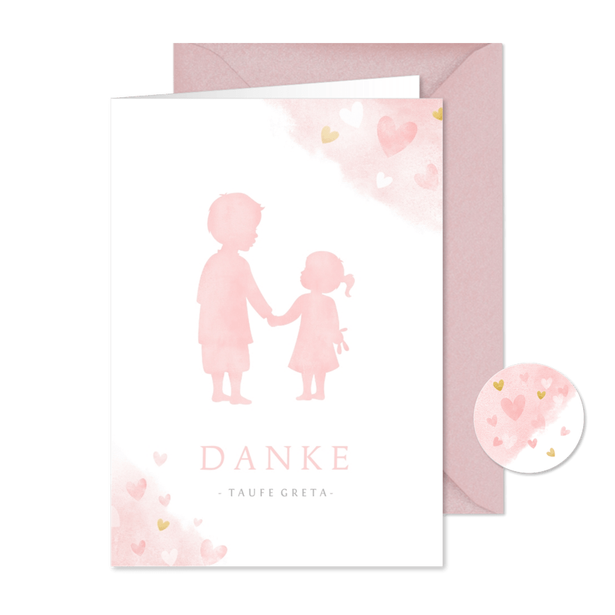 Dankeskarte Taufe rosa großer Bruder und kleine Schwester - Karteneindruck