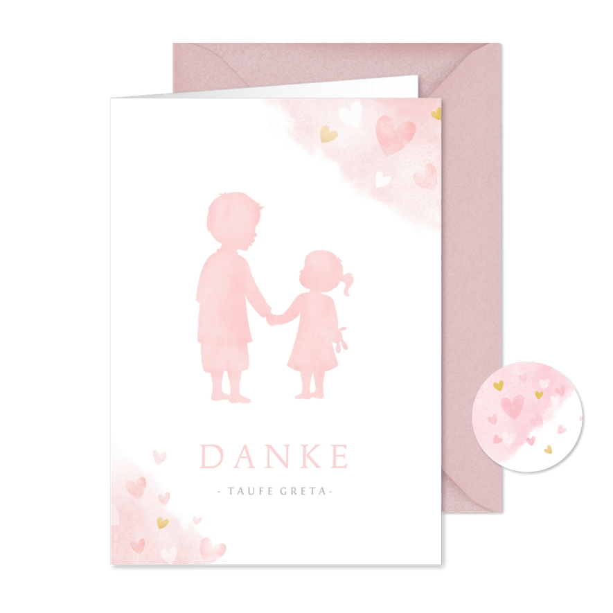 Dankeskarte Taufe rosa großer Bruder und kleine Schwester - Kartenvorschau
