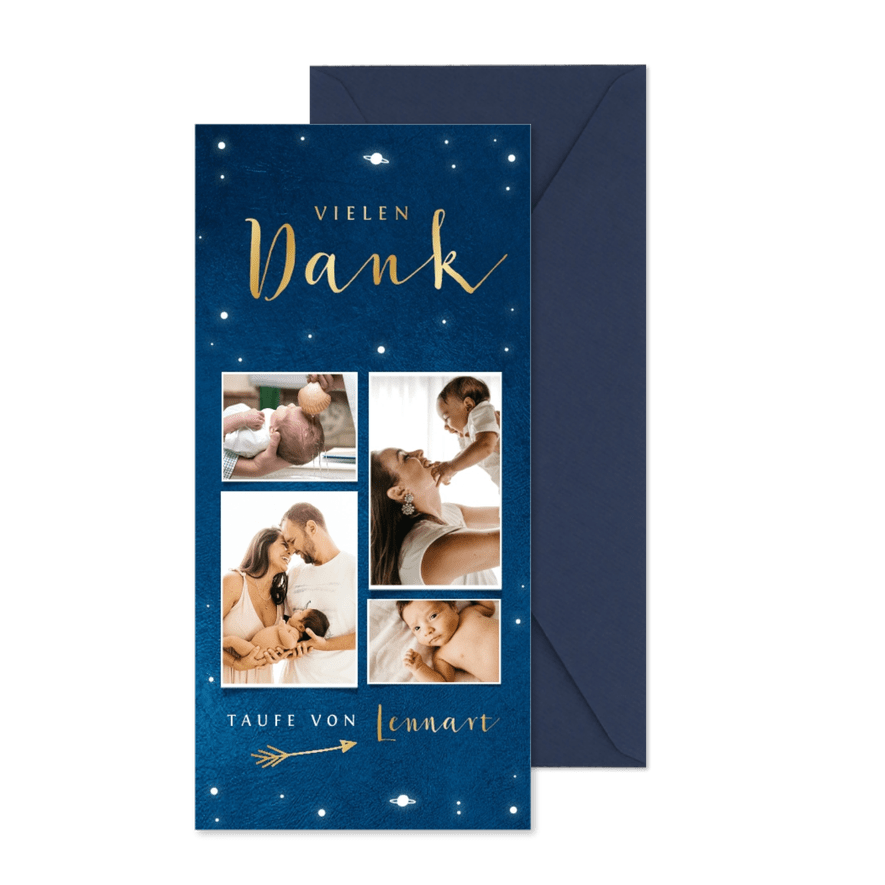 Dankeskarte Taufe Sternenhimmel Fotocollage  - Karteneindruck
