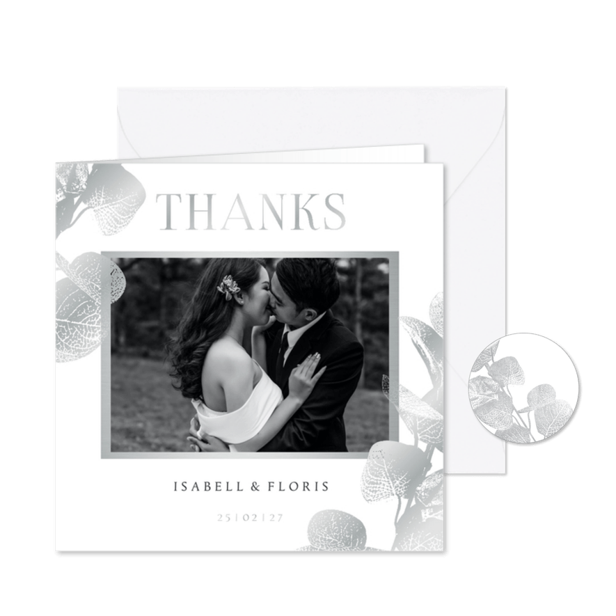 Dankeskarte 'Thanks' Foto und Eukalyptus Silber - Karteneindruck