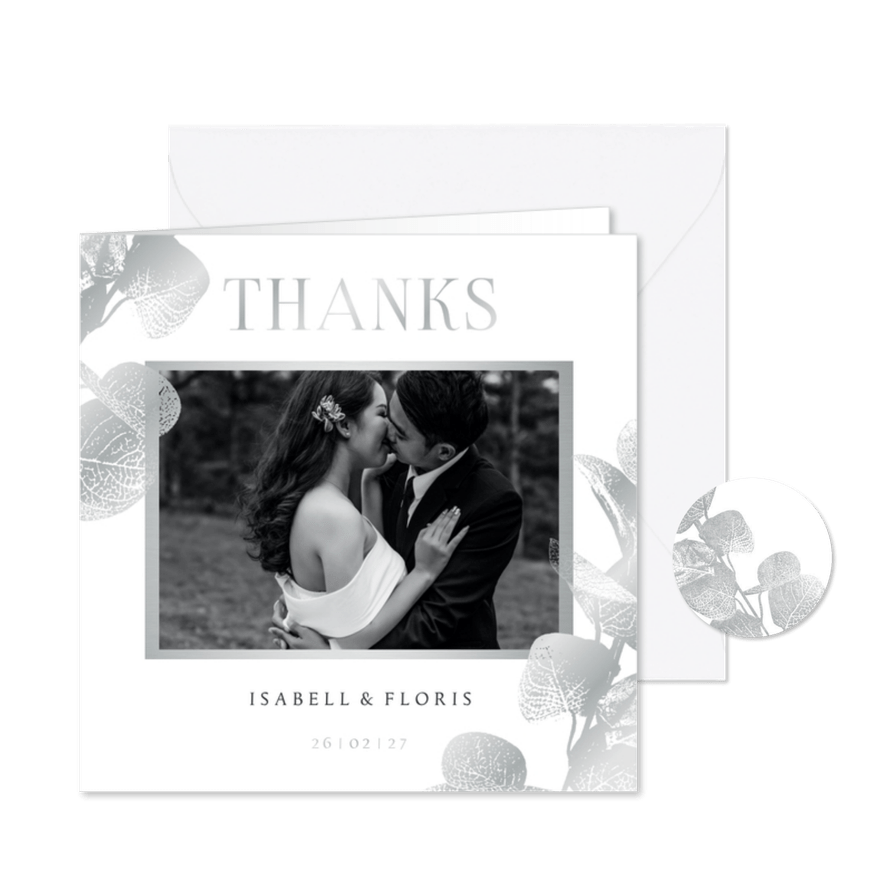 Dankeskarte 'Thanks' Foto und Eukalyptus Silber - Kartenvorschau