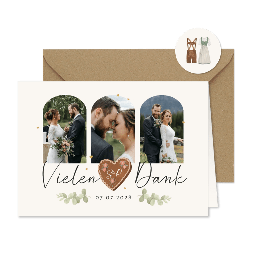 Dankeskarte Trachtenhochzeit Bilderreihe - Karteneindruck