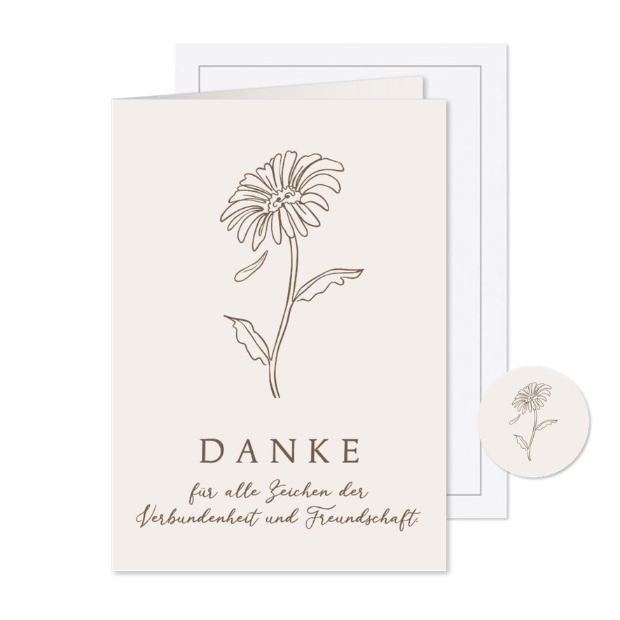 Dankeskarte Trauer Abschied Blume Linienzeichnung - Kartenvorschau
