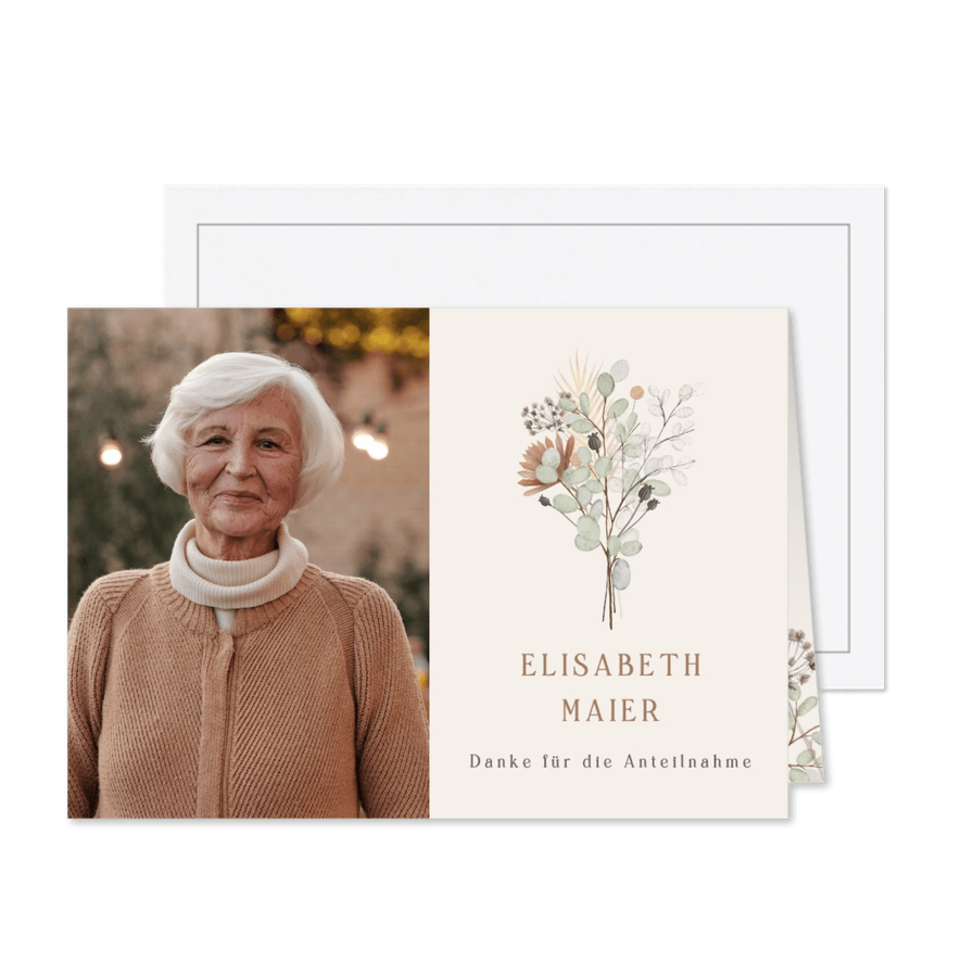 Dankeskarte Trauer Blumenstrauß Trockenblumen - Karteneindruck