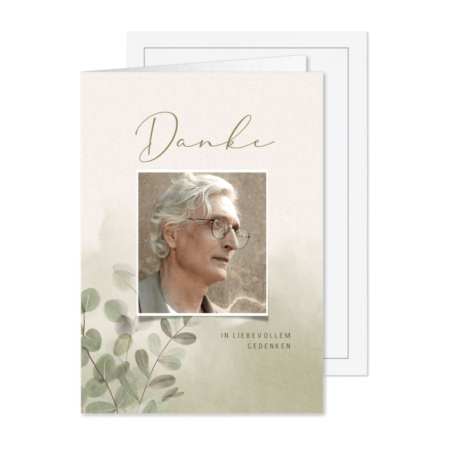Dankeskarte Trauer Foto & Zweige - Karteneindruck