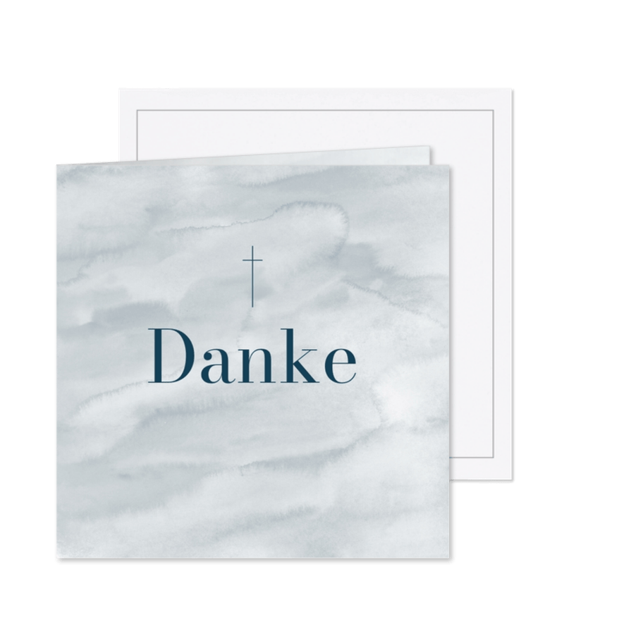 Dankeskarte Trauer Kreuz blau auf Aquarell - Karteneindruck