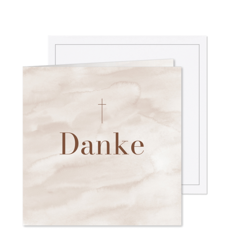 Dankeskarte Trauer Kreuz braun auf Aquarell - Karteneindruck