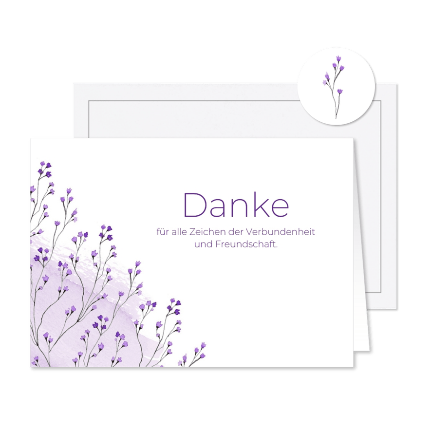 Dankeskarte Trauer lila Blumen Aquarell - Kartenvorschau