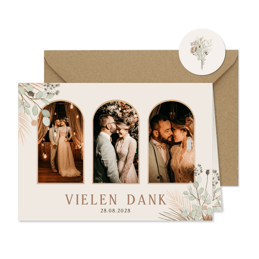 Dankeskarte Trockenblumen und Fotos - Karteneindruck