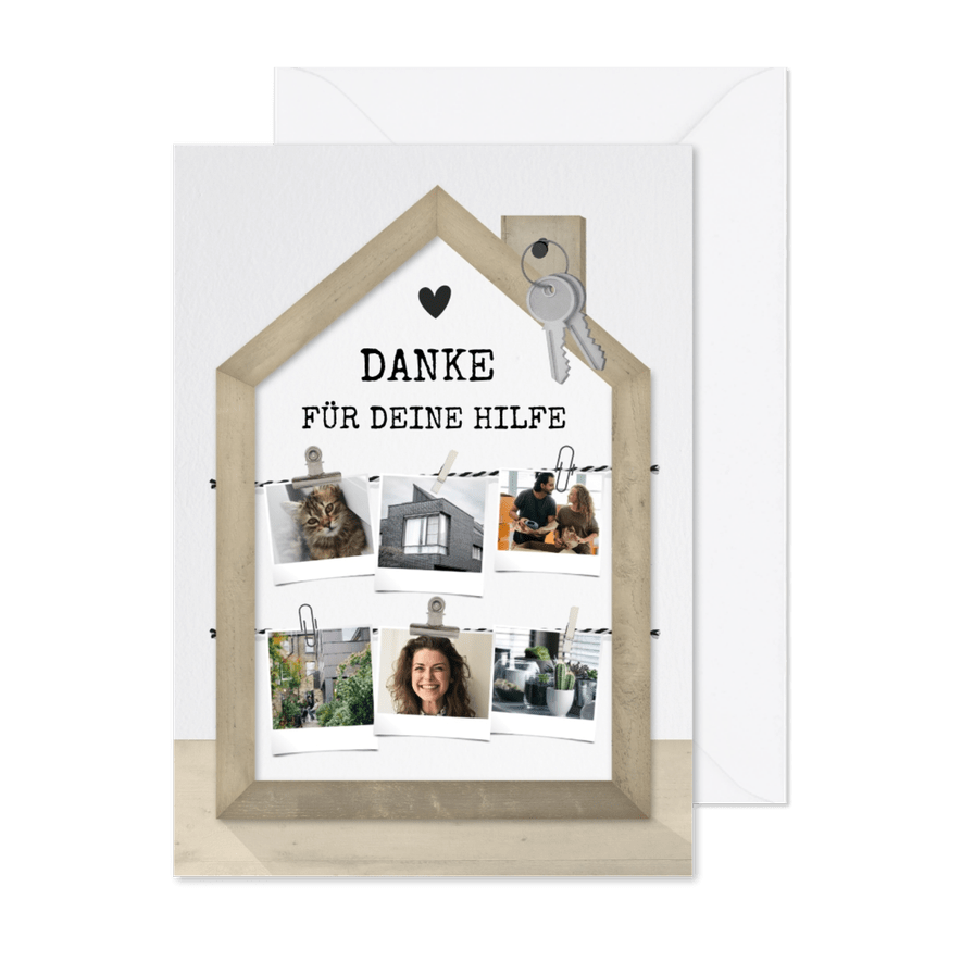 Dankeskarte Umzugshelfer Haus mit Fotos - Karteneindruck