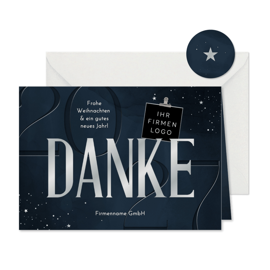 Dankeskarte Weihnachten geschäftlich dunkelblau & silber - Kartenvorschau